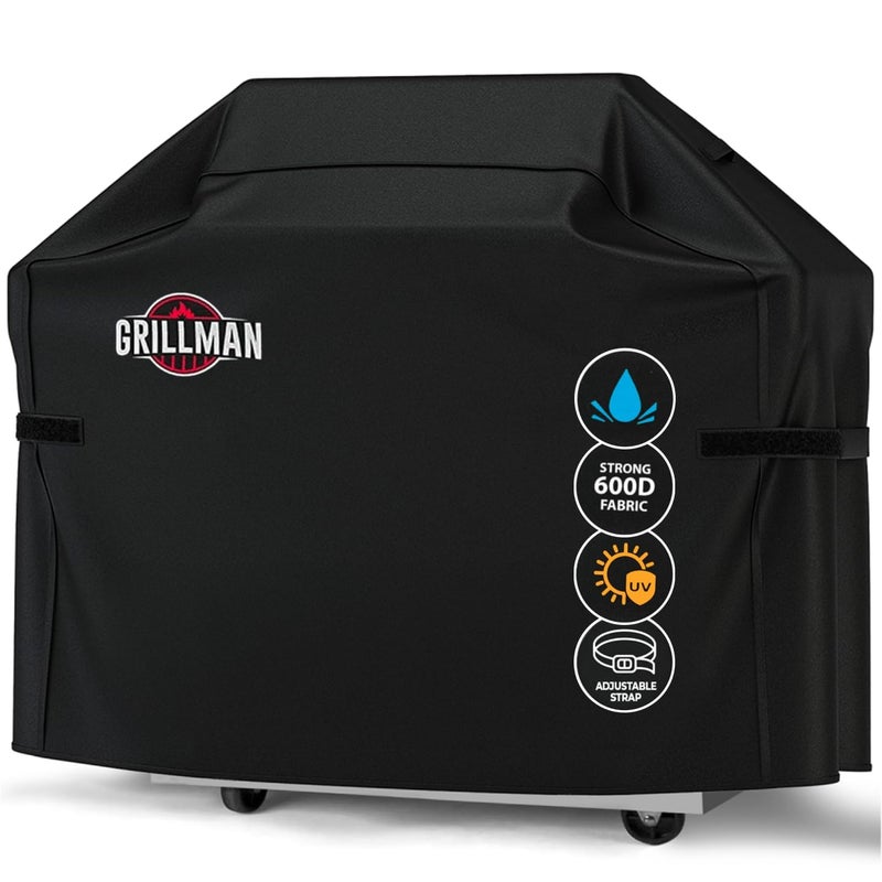 Grillman Grill Cover, BBQ Outdoor Grill Covers, Charcoal, Gas Grills, Waterproof, Rip-Proof, Weather-Resistant, Anti-UV, Barbecue Cover for Weber, Genesis, Charbroil, Nexgrill, etc (Black, 58 Inch) - Image 1